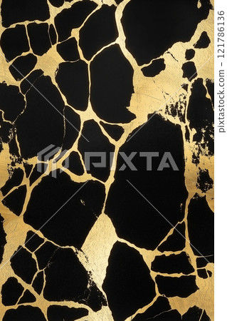 Golden cracks repairing black marble surface, showing resilience and beauty. Seamless black and golde marble pattern Golden cracks repairing black marble surface, showing resilience and beauty. Seamless black and golde marble pattern 121786136