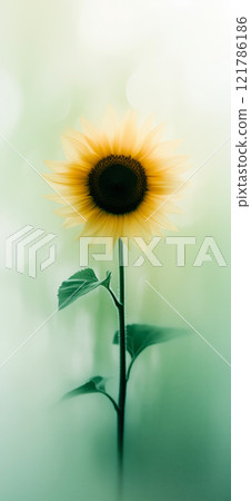 Sunflower with green and yellow petals moving in the wind. Abstract soft blurred natural background Sunflower with green and yellow petals moving in the wind. Abstract soft blurred natural background 121786186