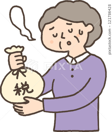 一位老婦人嘆了口氣繳稅 121786428