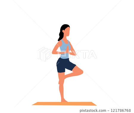 Woman practicing yoga on a mat. Vector illustration in flat style. Woman practicing yoga on a mat. Vector illustration in flat style. 121786768