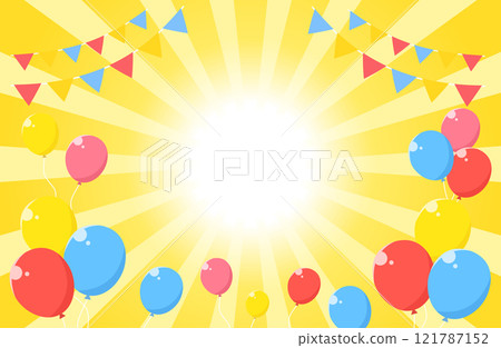 濃線旭日氣球氣球旗旗背景插畫黃色黃色 121787152