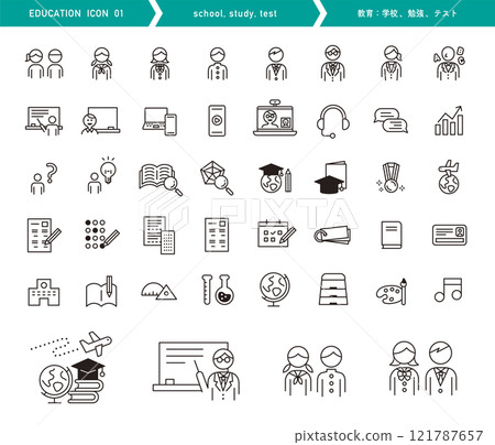 教育圖標集。關於學校、學習和測驗的向量圖。簡單的設計。 121787657