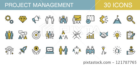 Project management icon set - Cost, schedule, personnel management, etc. - Color 121787765