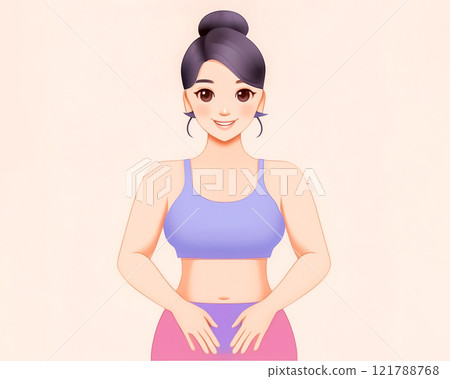 撫摸腹部的女人形象插畫素材 撫摸腹部的女人形象插畫素材 121788768