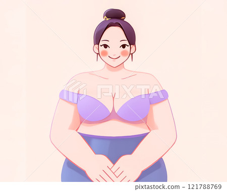 Illustration of a woman stroking her abdomen 121788769