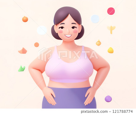 Illustration of a woman stroking her abdomen Illustration of a woman stroking her abdomen 121788774