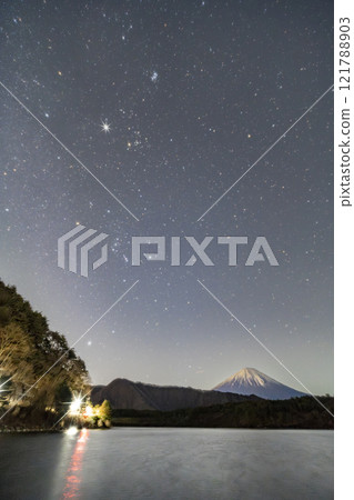Winter starry sky over Lake Sai Winter starry sky over Lake Sai 121788903