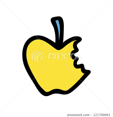 Apple doodle icon hand drawn with black line in freehand style and colored 121789061