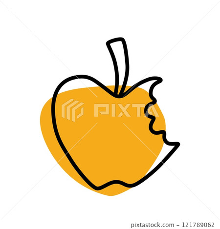 Apple doodle icon hand drawn with thin line and colorful blob 121789062