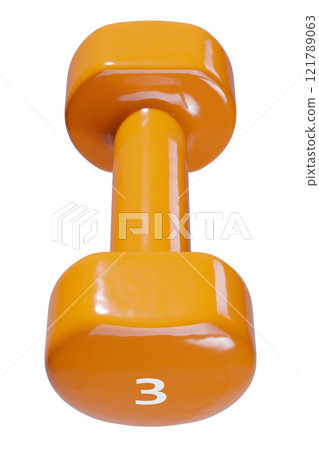 Round vinyl rubber Dumbbell, weightlifting gym equipment top view 121789063