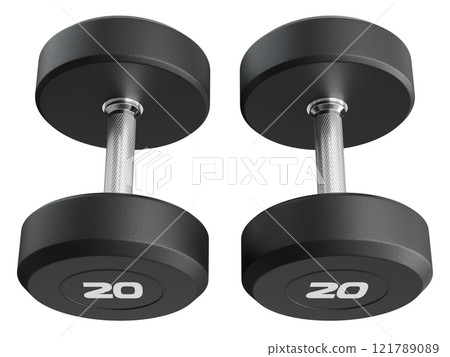 Two Blank Round Rubber Dumbbells with number 20, weightlifting gym equipment 121789089
