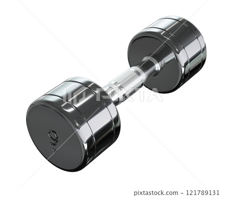 Round Chrome Dumbbell with number 9, weightlifting gym equipment side view Round Chrome Dumbbell with number 9, weightlifting gym equipment side view 121789131