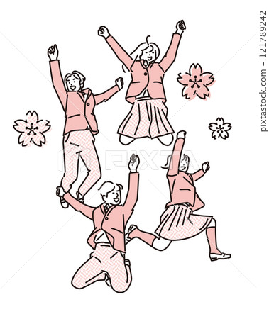 Simple illustration of male and female students rejoicing after passing an exam 121789242