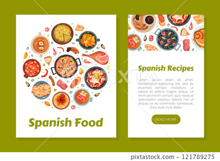 Spanish Dish and Food Banner Design with Traditional Meal Vector Template Spanish Dish and Food Banner Design with Traditional Meal Vector Template 121789275