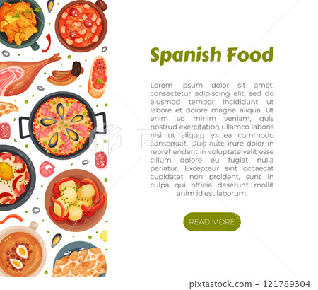 Spanish Dish and Food Banner Design with Traditional Meal Vector Template Spanish Dish and Food Banner Design with Traditional Meal Vector Template 121789304