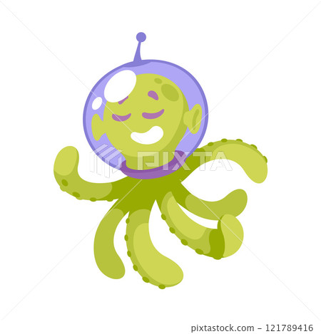 Octopus Alien Astronaut Character in Outer Space Exploring Universe Vector Illustration Octopus Alien Astronaut Character in Outer Space Exploring Universe Vector Illustration 121789416