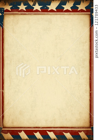 Vintage american flag background providing copy space. Empty vintage circus frame or poster Vintage american flag background providing copy space. Empty vintage circus frame or poster 121789433