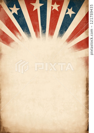 Vintage american flag background providing copy space. Empty vintage circus frame or poster 121789435