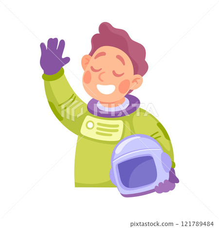 Boy Astronaut Character in Outer Space Exploring Universe Vector Illustration 121789484