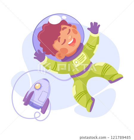Boy Astronaut Character in Outer Space Exploring Universe Vector Illustration Boy Astronaut Character in Outer Space Exploring Universe Vector Illustration 121789485