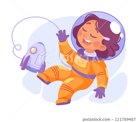 Girl Astronaut Character in Outer Space Exploring Universe Vector Illustration 121789487