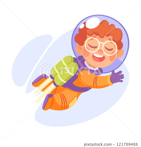 Boy Astronaut Character in Outer Space Exploring Universe Vector Illustration 121789488