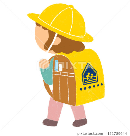 An elementary school girl carrying a brown backpack 121789644