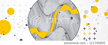 Trendy abstract wireframe background. Modern science or technology art elements. Surface illustration inside circles Trendy abstract wireframe background. Modern science or technology art elements. Surface illustration inside circles 121789895