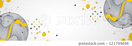 Trendy abstract wireframe background. Modern science or technology art elements. Surface illustration inside circles Trendy abstract wireframe background. Modern science or technology art elements. Surface illustration inside circles 121789896
