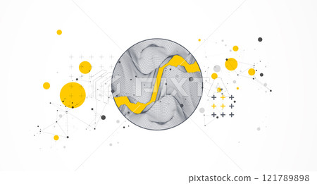 Trendy abstract wireframe background. Modern science or technology art elements. Surface illustration inside circles 121789898