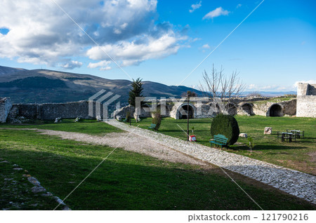 Historical architecture at the castle of Berat, Albania Historical architecture at the castle of Berat, Albania 121790216