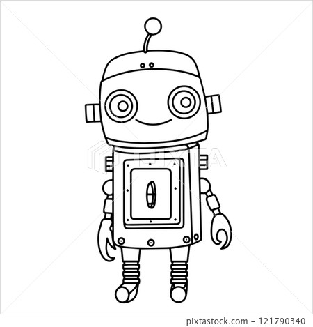 children's coloring book, cute robot. vector illustration in doodle style. 121790340