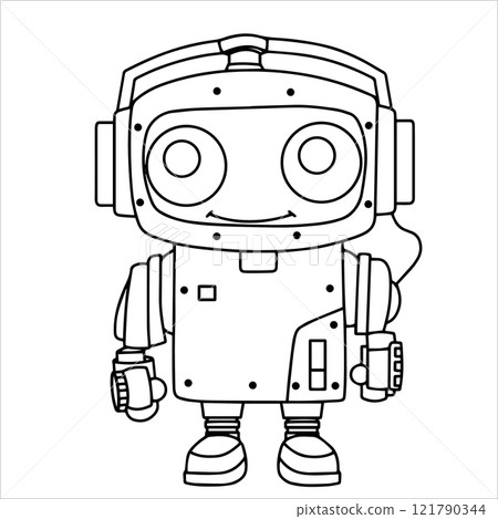 children's coloring book, cute robot. vector illustration in doodle style. 121790344