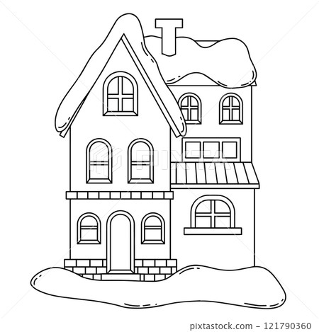 Coloring book for adults, cute Christmas house. vector illustration in doodle style. 121790360