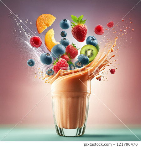 Fruit Explosion in Creamy Smoothie Fruit Explosion in Creamy Smoothie 121790470