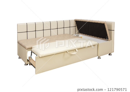 Kitchen sofa unfolded isolated on a white background. Cushioned furniture. 121790571