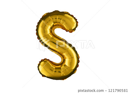 Helium gold balloon letter S isolated on white. Helium gold balloon letter S isolated on white. 121790581