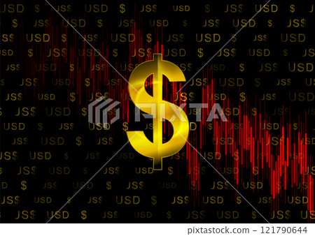 Golden American dollar currency symbol and falling graph financial background Golden American dollar currency symbol and falling graph financial background 121790644