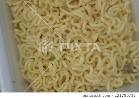Cup Yakisoba with hot water drained off (stock photo) 121790712