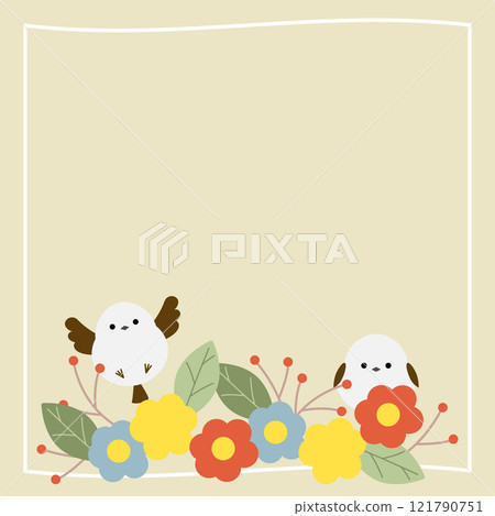 Scandinavian style background with cute long-tailed tit 121790751