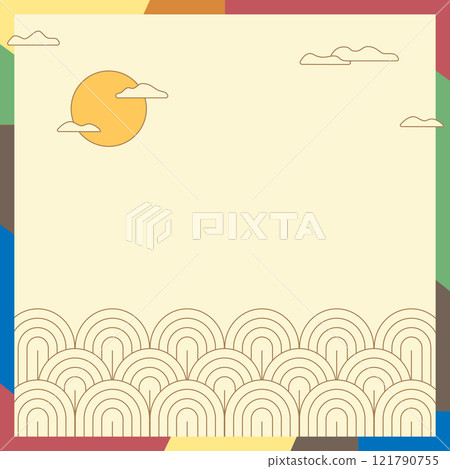 A background with colorful edges and oriental patterns. 121790755