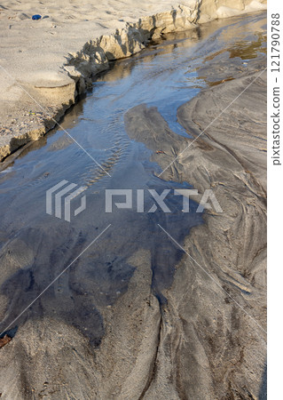 Structure of a sand after a tide, Sicily, Italy 121790788