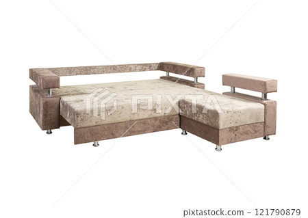 An unfolded velor sofa. Cushioned furniture. An unfolded velor sofa. Cushioned furniture. 121790879