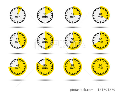 Set of timer, Stopwatch icons isolated. Vector illustration 121791279