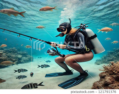 "Undersea Fishing! A Unique Challenge for Scuba Divers" 121791376