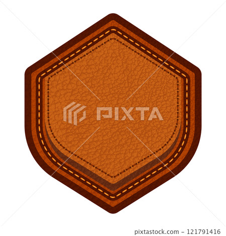 Leather label with grungy texture and seam. Brown lag element or sign, isolated for cloth design 121791416