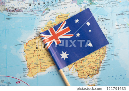 Bangkok, Thailand  November, 2024 Australia flag on world map. 121791683