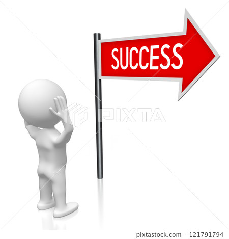 Success - signpost with one arrow, cartoon character - 3D illustration Success - signpost with one arrow, cartoon character - 3D illustration 121791794