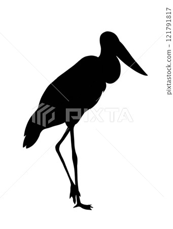 一隻黑頭鸛單腳站立的剪影插圖 121791817
