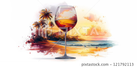 Spanish landscape in the wine glass. Concept of spanish holidays, tradition and culture. Spain 121792113